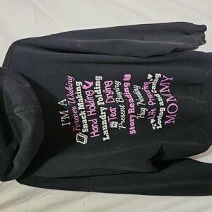 Black Hoodie with Pink and White Text